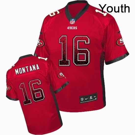 Youth Nike San Francisco 49ers 16 Joe Montana Elite Red Drift Fashion NFL Jersey
